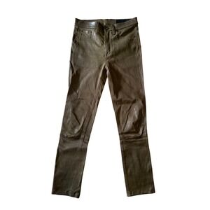 Rag & Bone Leather Pants Women 25 Olive Green Excellent Slim Fit Lambskin